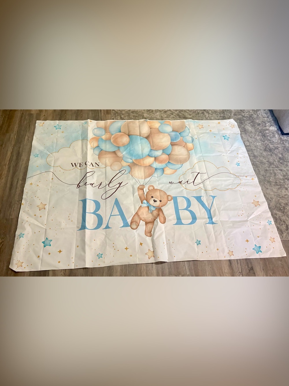 Teddy Bear Baby Shower Backdrop - Blue & Beige